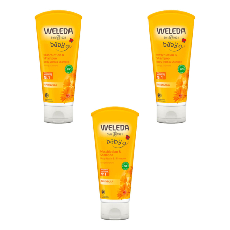 Weleda - CALENDULA Waschlotion und Shampoo - 200 ml - 3er Pack