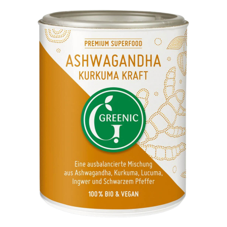 Greenic - Ashwagandha Kurkuma Kraft Superfood Trinkpulver Mischung - 130 g