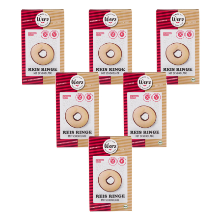Werz - Reis Ringe mit Schokolade Vollkornkekse glutenfrei - 110 g - 6er Pack