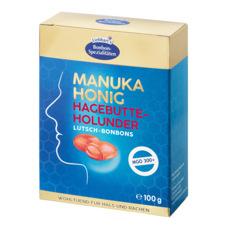 Liebhart’s Gesundkost - Manuka Honig Hagebutte-Holunder Halsbonbons - 100 g - 10er Pack