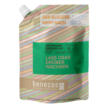 benecos - Duschgel 2in1 BIO-Hanf Haut & Haar Nachfüllbeutel - 1 l