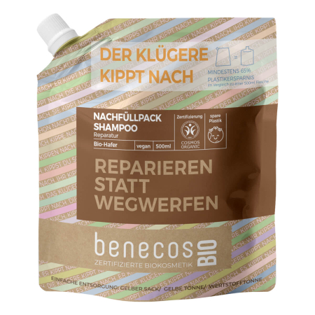 benecos - Shampoo Reparatur BIO-Hafer Nachfüllbeutel - 500 ml
