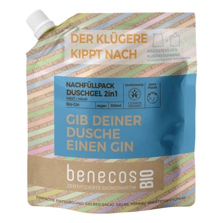 benecos - Duschgel 2in1 BIO-Gin Haut & Haar Nachfüllbeutel - 500 ml