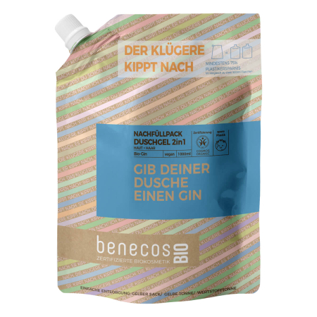 benecos - Duschgel 2in1 BIO-Gin Haut & Haar Nachfüllbeutel - 1 l