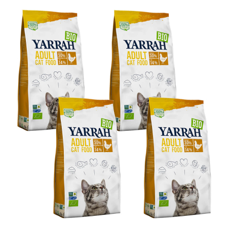 Yarrah - Trockenfutter mit Huhn für Katzen bio - 2,4 kg - 4er Pack