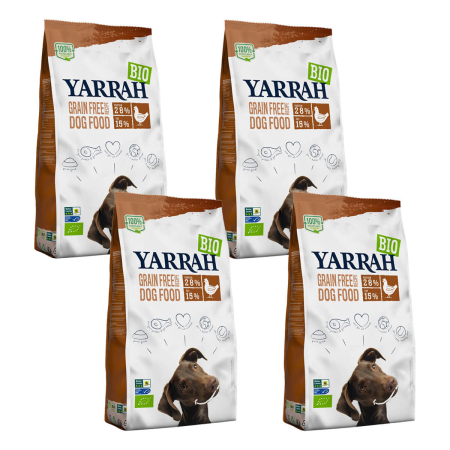 Yarrah - Trockenfutter getreidefrei mit Huhn & Fisch für erwachsene Hunde bio - 2 kg - 4er Pack