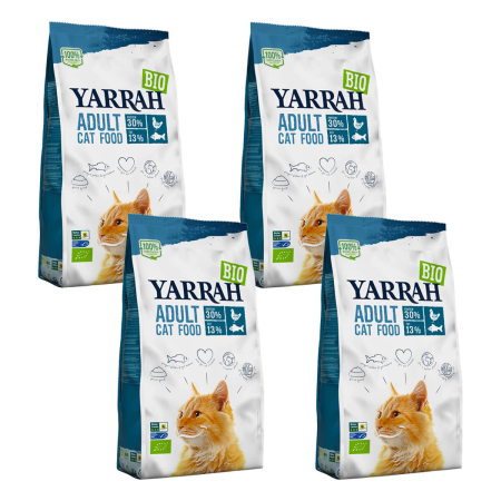 Yarrah - Trockenfutter mit Huhn & Fisch für Katzen bio - 2,4 kg - 4er Pack