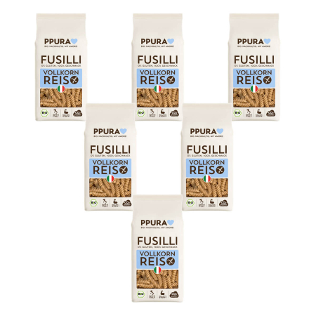 PPURA - Fusilli aus Vollkornreis glutenfrei bio - 400 g - 6er Pack