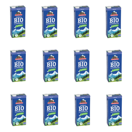 Berchtesgadener Land - Haltbare Alpenmilch 3,5% Fett laktosefrei bio - 1 l - 12er Pack